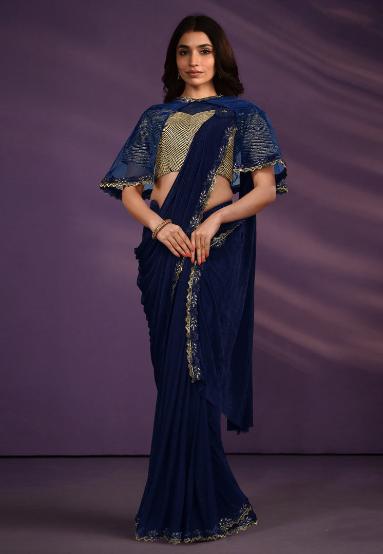 Navy Blue Crepe Lehenga Saree