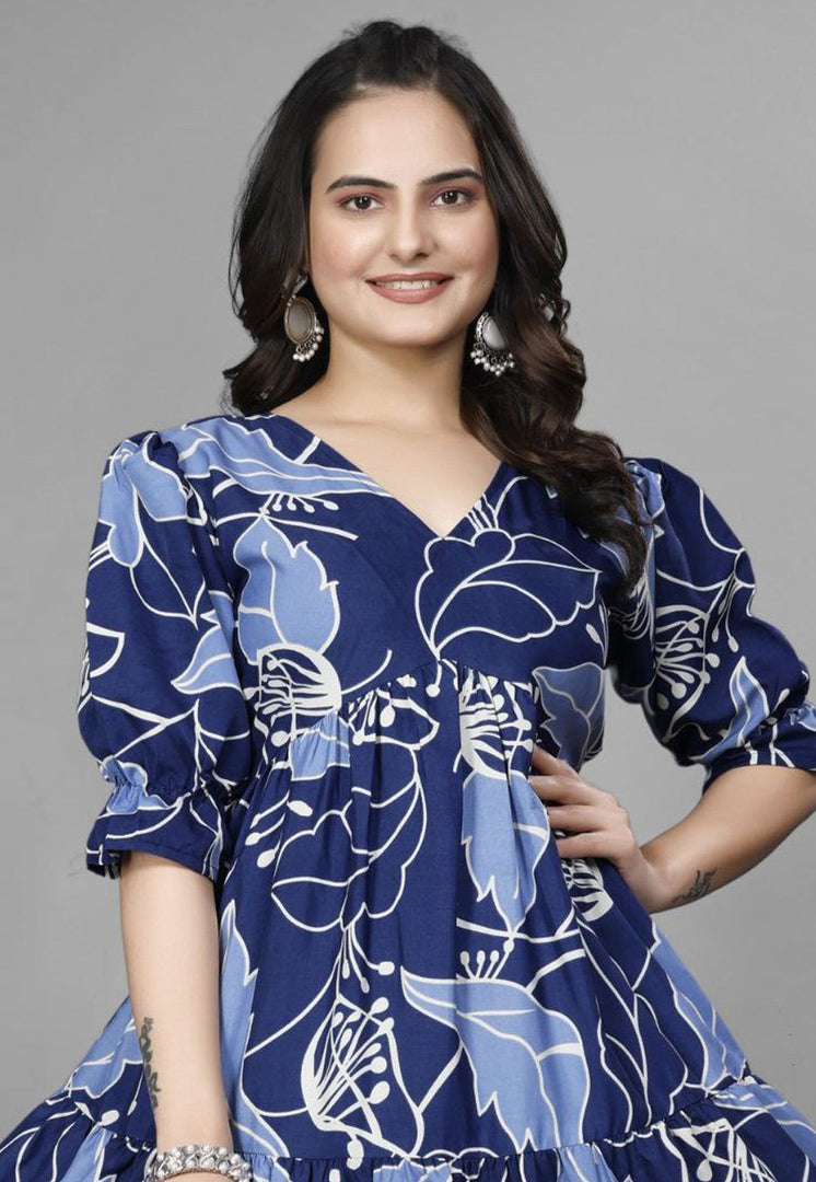 Navy Blue Crepe Printed Gown