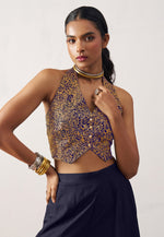 Load image into Gallery viewer, Navy Blue Crepe Readymade A Line Lehenga Choli
