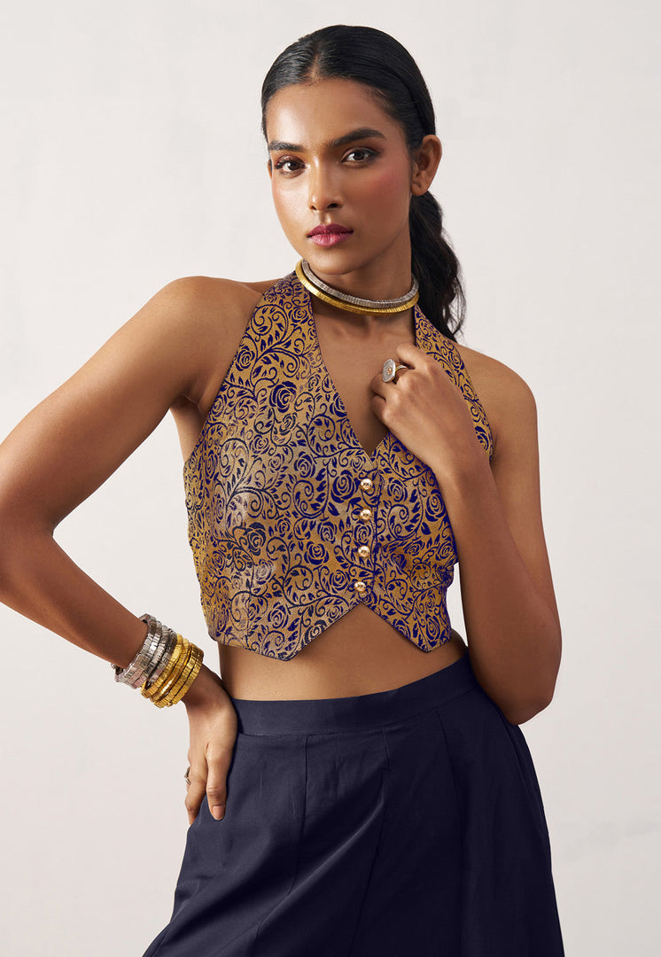 Navy Blue Crepe Readymade A Line Lehenga Choli