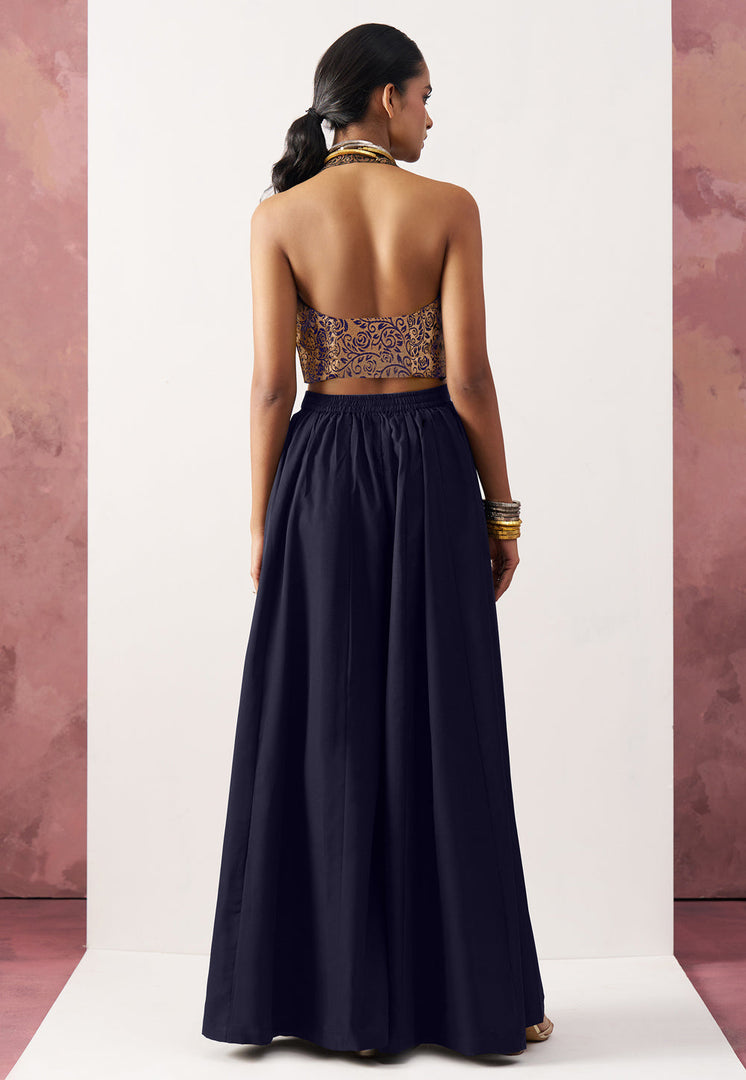 Navy Blue Crepe Readymade A Line Lehenga Choli