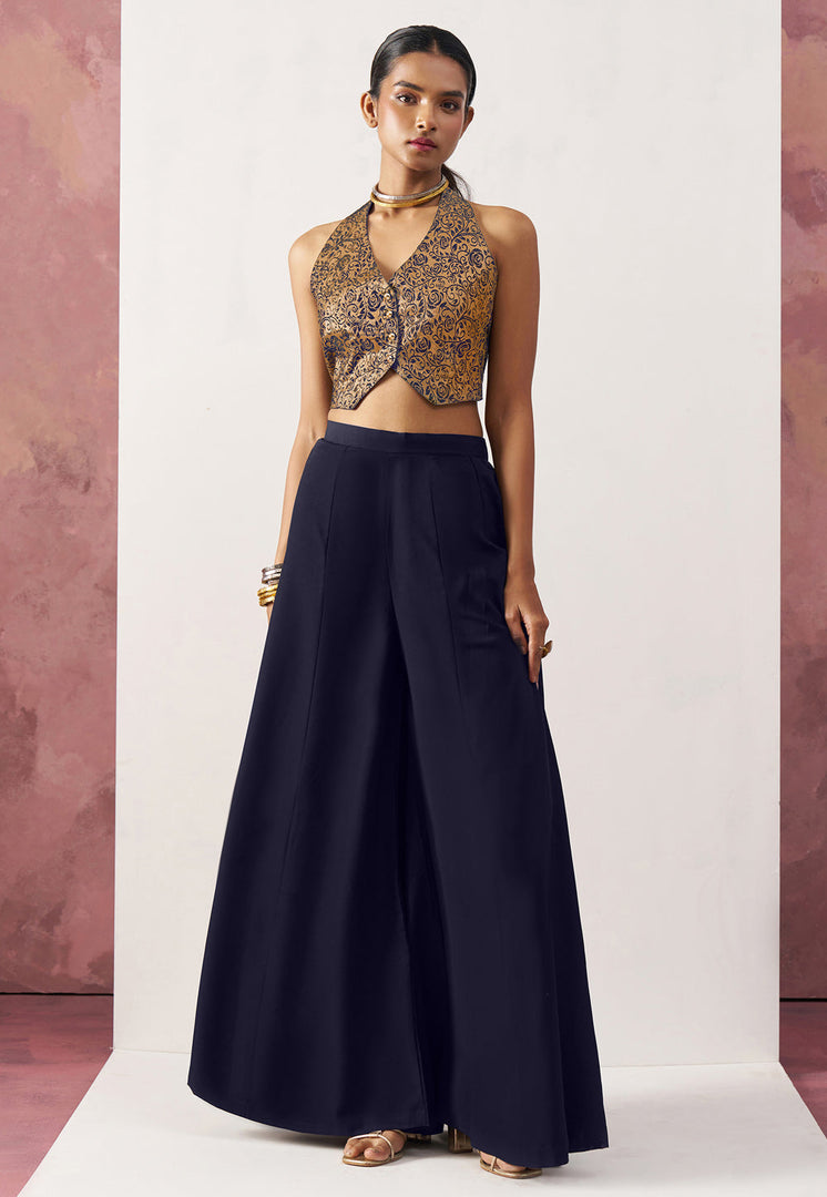 Navy Blue Crepe Readymade A Line Lehenga Choli