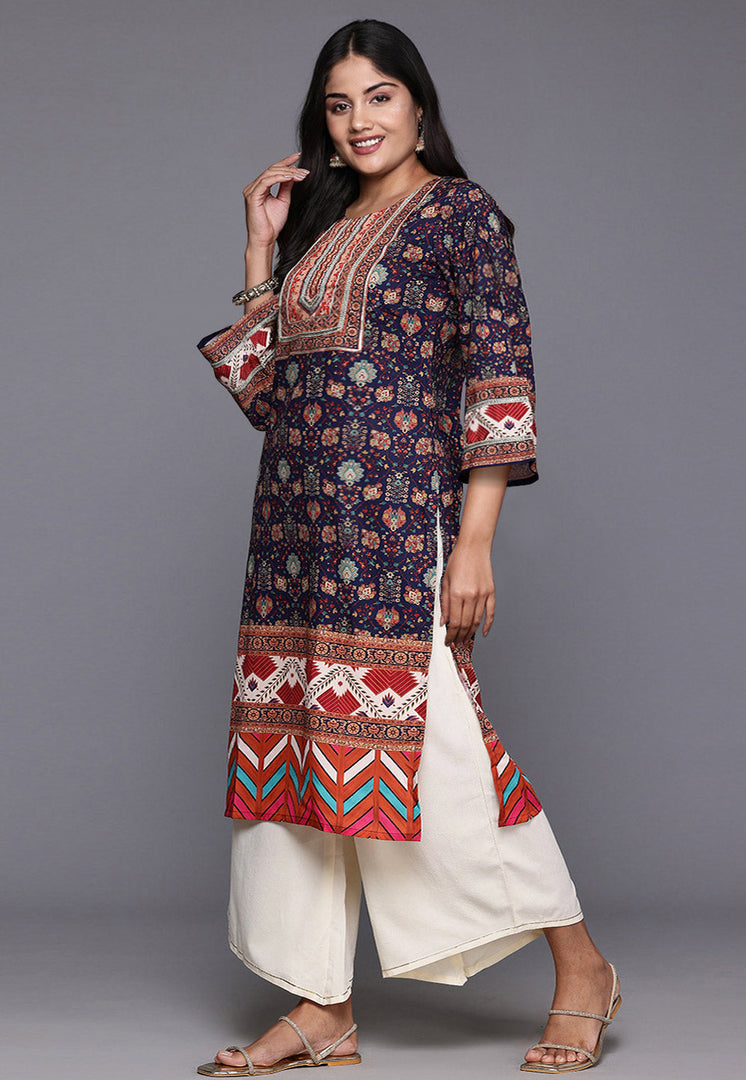Navy Blue Crepe Readymade Palazzo Suit