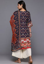 Load image into Gallery viewer, Navy Blue Crepe Readymade Palazzo Suit
