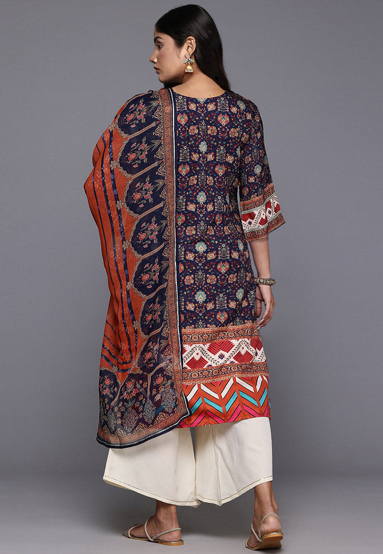 Navy Blue Crepe Readymade Palazzo Suit