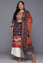 Load image into Gallery viewer, Navy Blue Crepe Readymade Palazzo Suit
