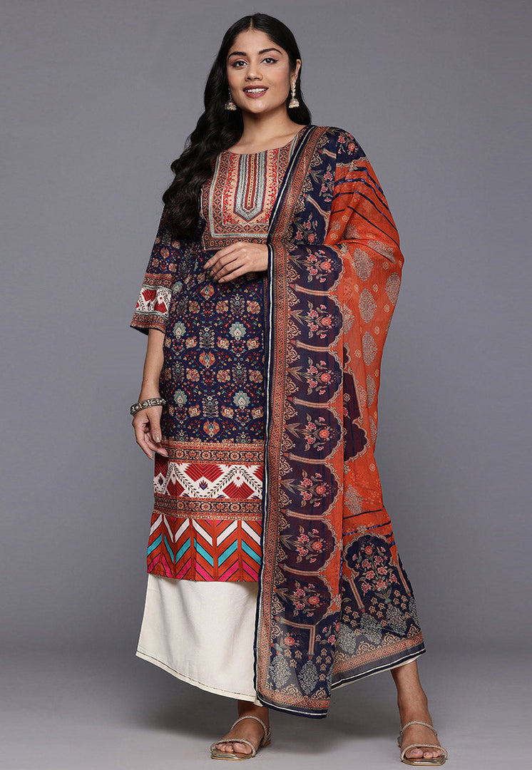Navy Blue Crepe Readymade Palazzo Suit