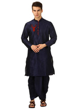 Load image into Gallery viewer, Navy Blue Dupion Silk Dhoti Kurta
