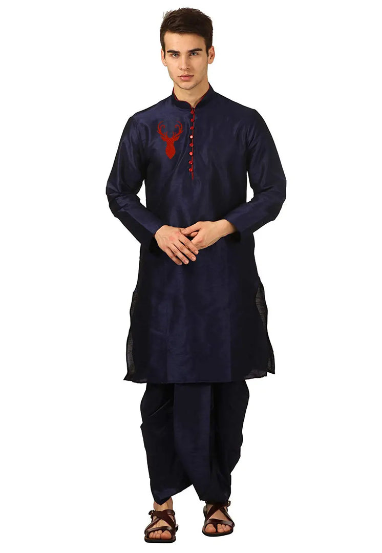 Navy Blue Dupion Silk Dhoti Kurta