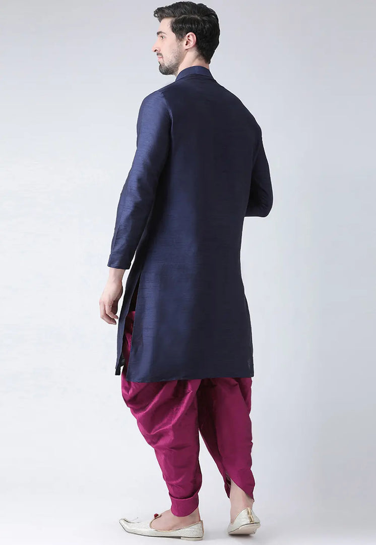 Navy Blue Dupion Silk Dhoti Kurta