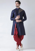 Load image into Gallery viewer, Navy Blue Dupion Silk Dhoti Kurta
