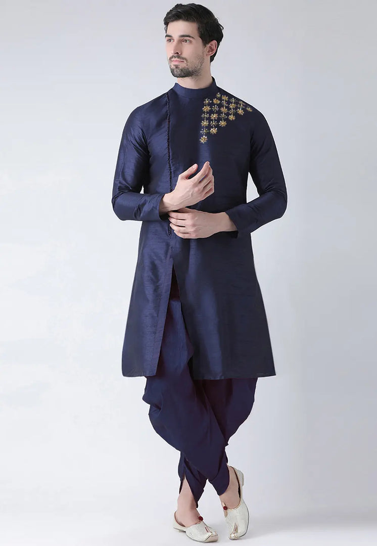 Navy Blue Dupion Silk Dhoti Kurta