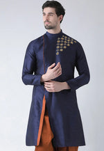 Load image into Gallery viewer, Navy Blue Dupion Silk Dhoti Kurta
