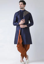 Load image into Gallery viewer, Navy Blue Dupion Silk Dhoti Kurta
