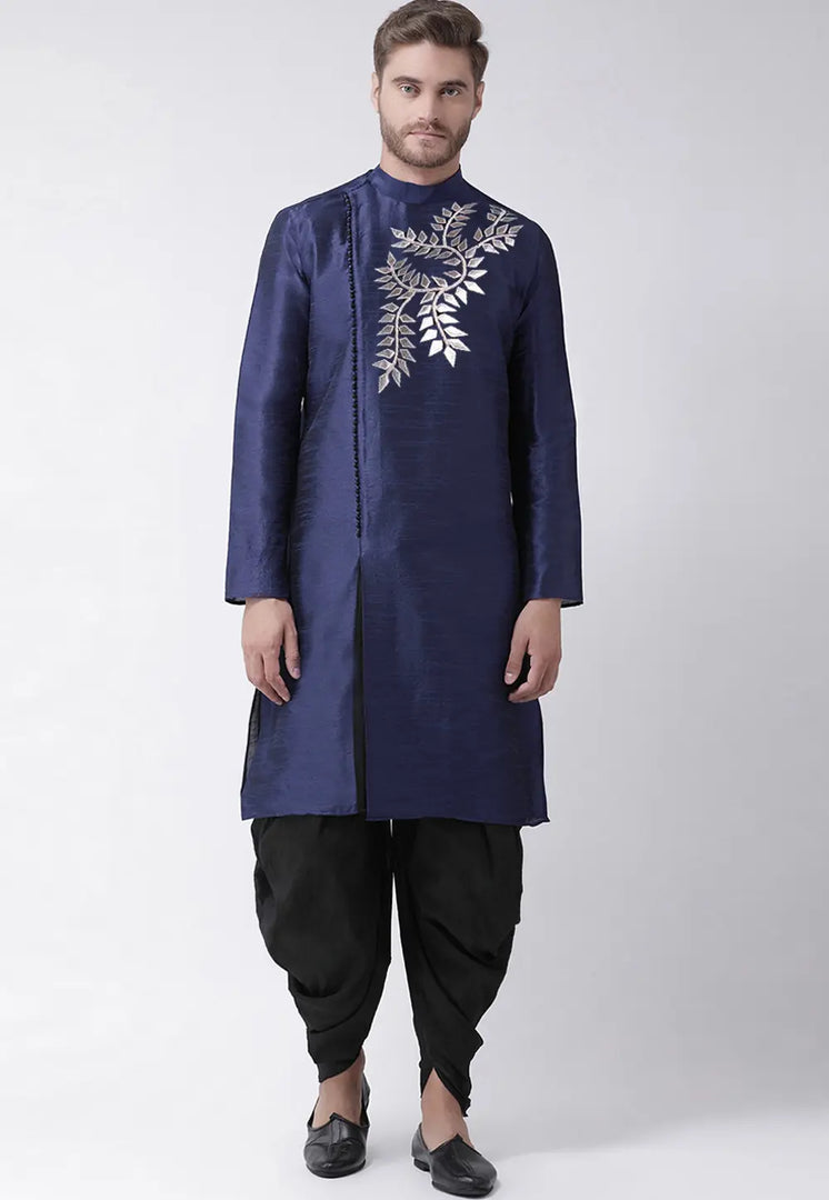 Navy Blue Dupion Silk Dhoti Kurta