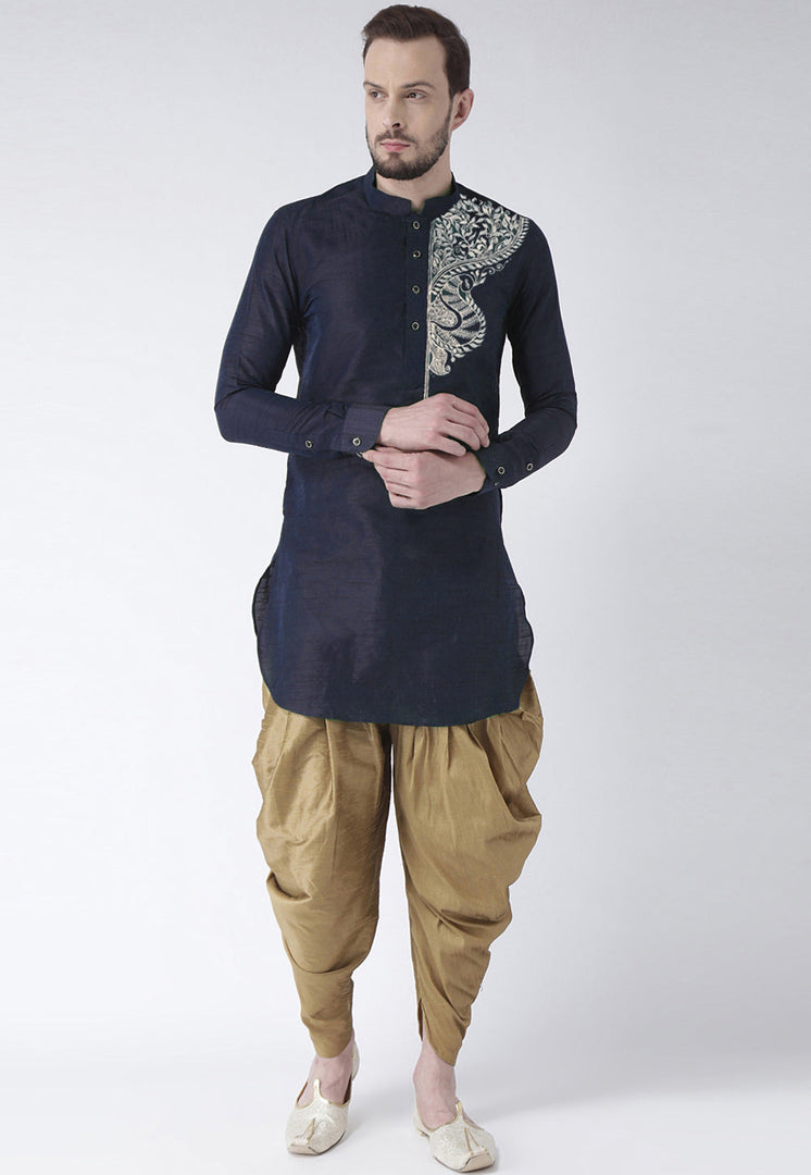Navy Blue Dupion Silk Dhoti Kurta