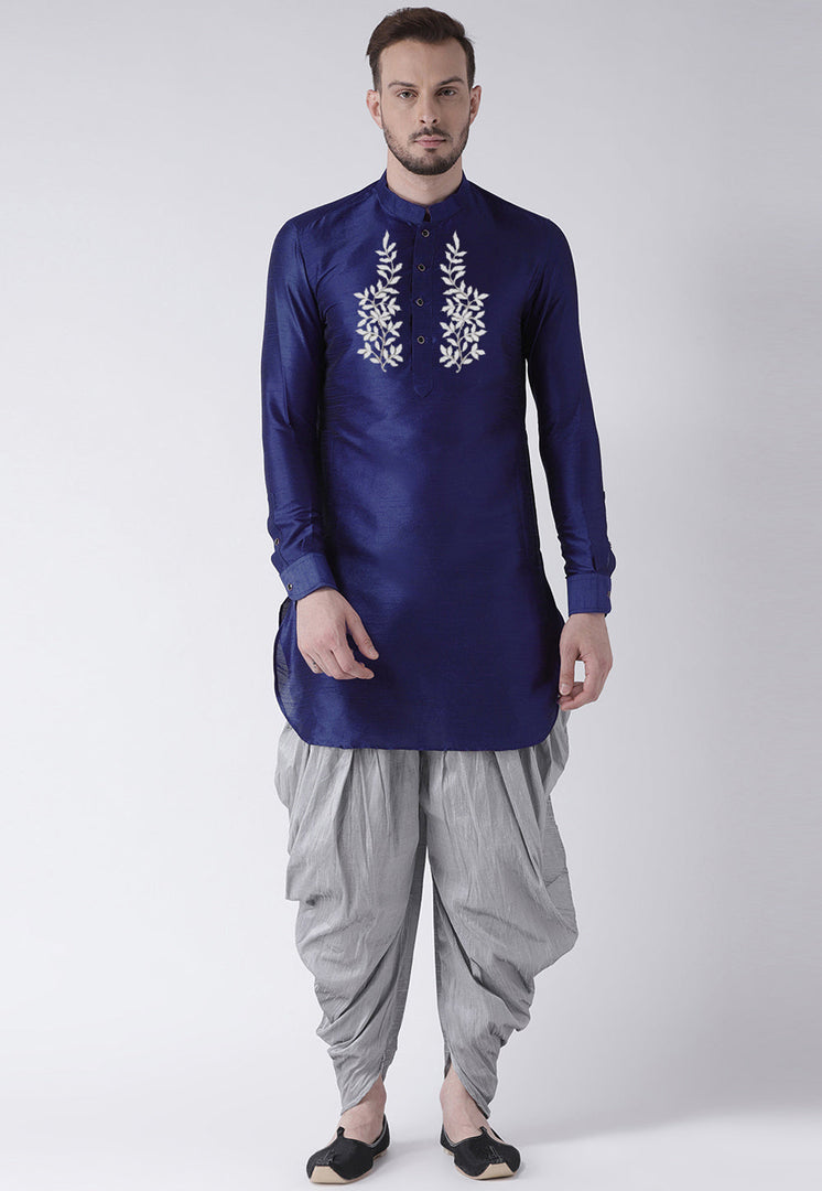 Navy Blue Dupion Silk Dhoti Kurta