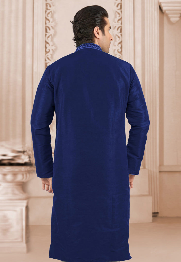 Navy Blue Dupion Silk Kurta Pajama