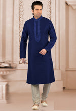 Load image into Gallery viewer, Navy Blue Dupion Silk Kurta Pajama
