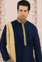 Load image into Gallery viewer, Navy Blue Dupion Silk Kurta Pajama
