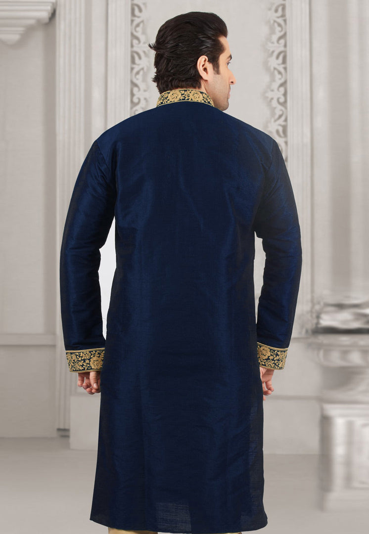 Navy Blue Dupion Silk Kurta Pajama