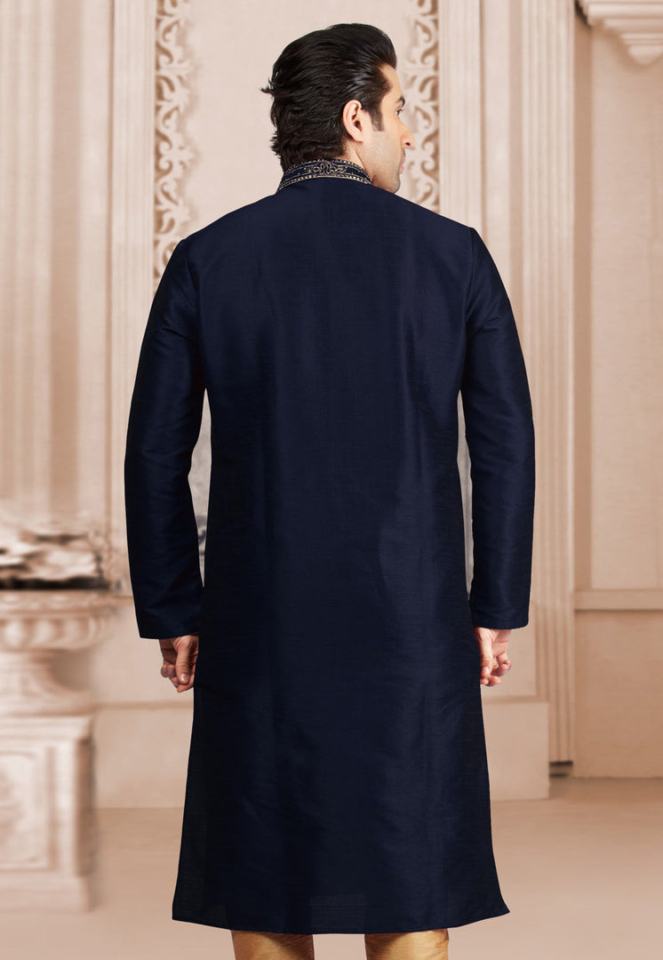 Navy Blue Dupion Silk Kurta Pajama