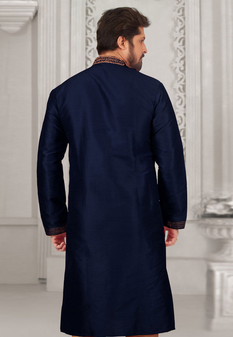 Navy Blue Dupion Silk Kurta Pajama