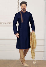 Load image into Gallery viewer, Navy Blue Dupion Silk Kurta Pajama
