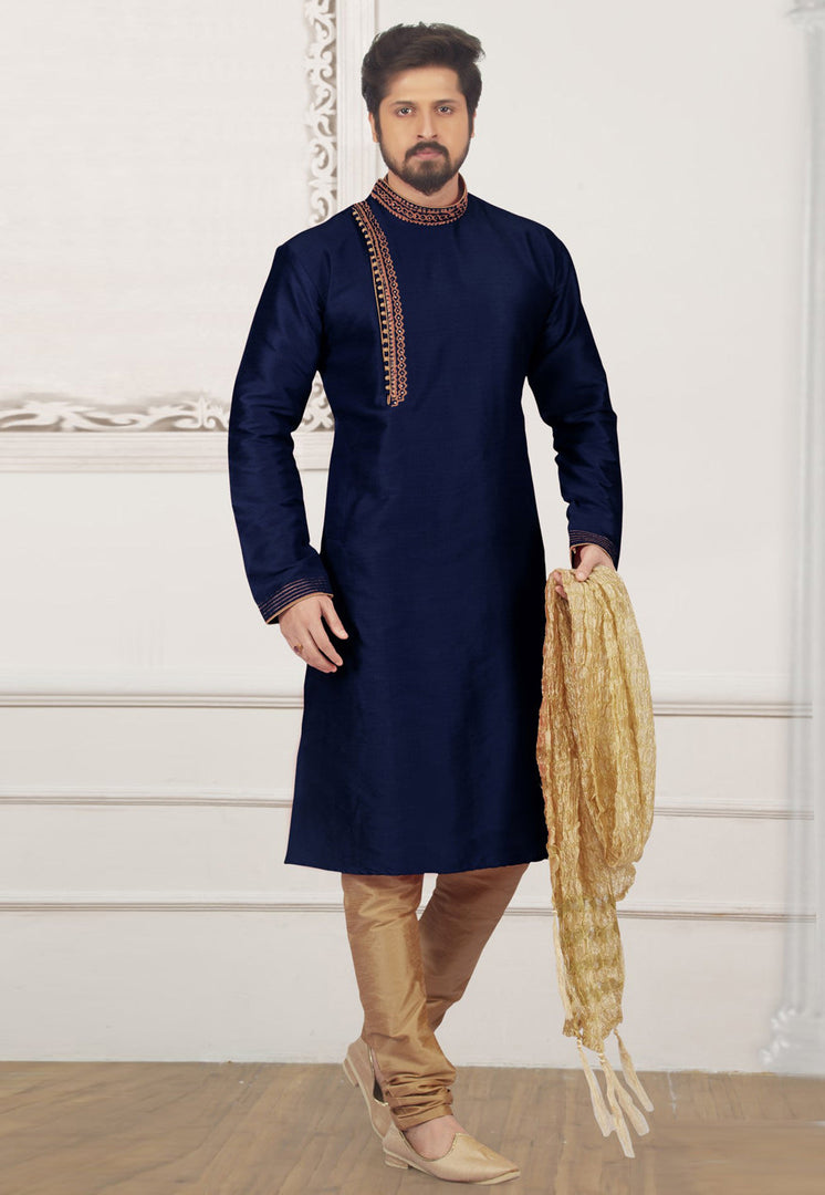 Navy Blue Dupion Silk Kurta Pajama
