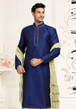 Load image into Gallery viewer, Navy Blue Dupion Silk Kurta Pajama
