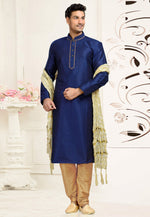 Load image into Gallery viewer, Navy Blue Dupion Silk Kurta Pajama
