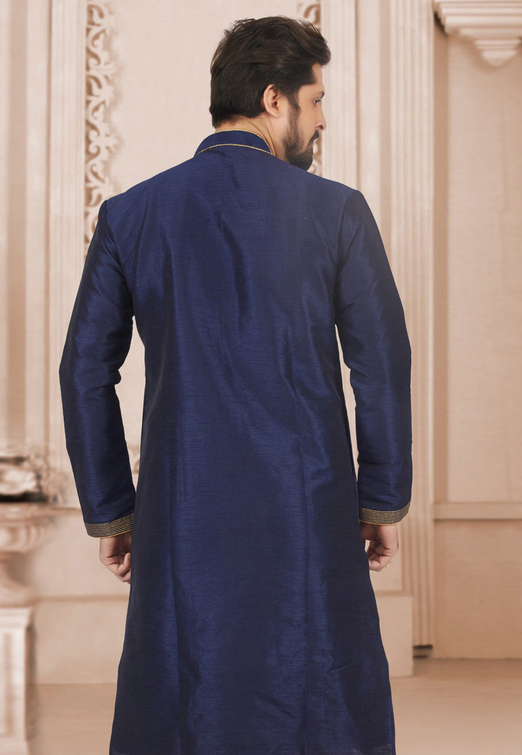Navy Blue Dupion Silk Kurta Pajama