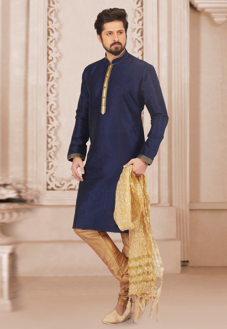 Navy Blue Dupion Silk Kurta Pajama