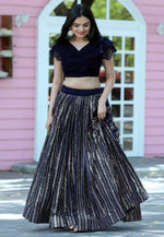 Load image into Gallery viewer, Navy Blue Faux Georgette A Line Lehenga Choli
