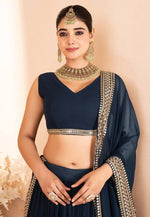 Load image into Gallery viewer, Navy Blue Faux Georgette Lehenga Choli
