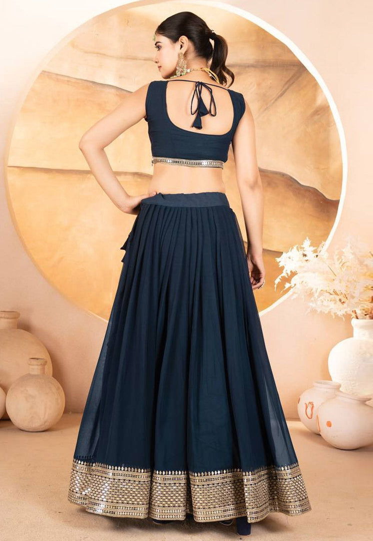 Navy Blue Faux Georgette Lehenga Choli