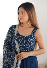 Load image into Gallery viewer, Navy Blue Faux Georgette Readymade Anarkali Suit
