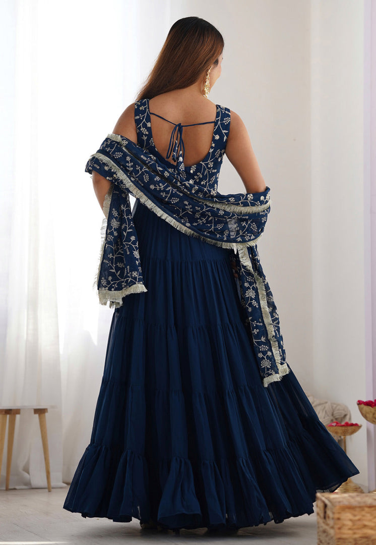 Navy Blue Faux Georgette Readymade Anarkali Suit