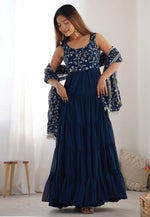 Load image into Gallery viewer, Navy Blue Faux Georgette Readymade Anarkali Suit
