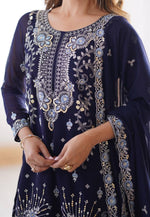 Load image into Gallery viewer, Navy Blue Faux Georgette Readymade Gharara Suit
