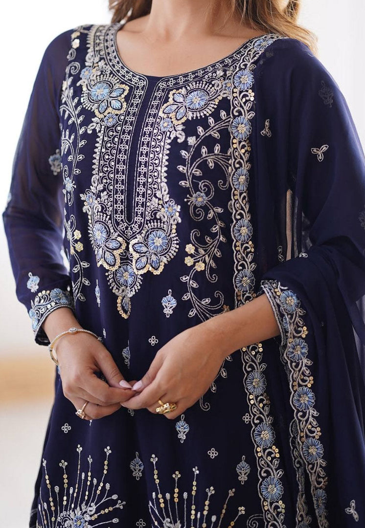 Navy Blue Faux Georgette Readymade Gharara Suit