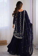 Load image into Gallery viewer, Navy Blue Faux Georgette Readymade Gharara Suit
