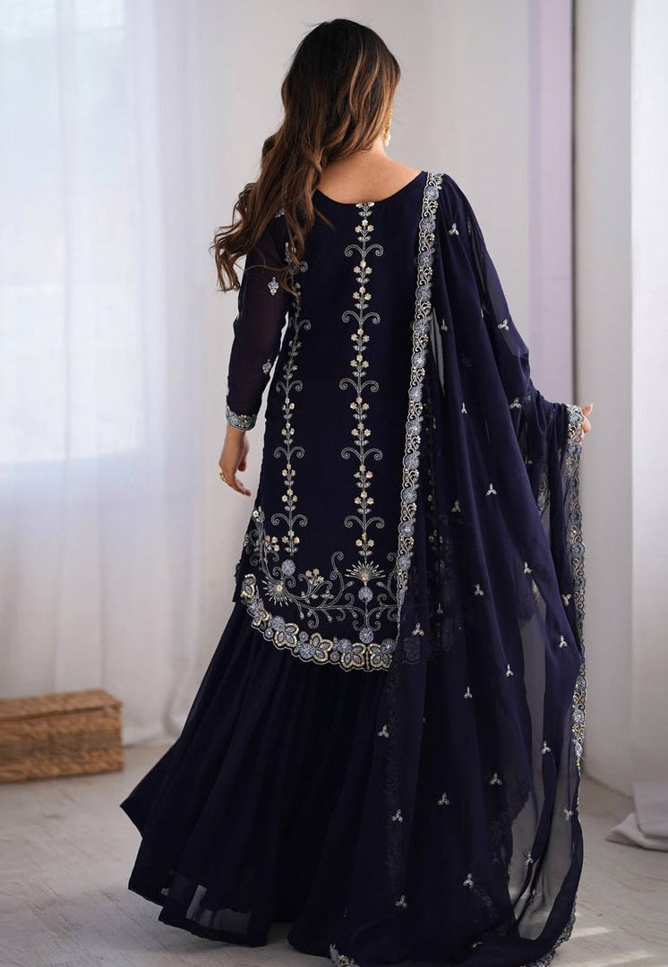 Navy Blue Faux Georgette Readymade Gharara Suit