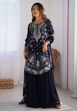 Load image into Gallery viewer, Navy Blue Faux Georgette Readymade Gharara Suit

