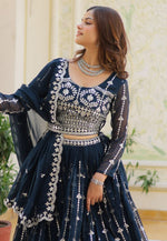 Load image into Gallery viewer, Navy Blue Faux Georgette Readymade Lehenga Choli
