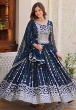 Load image into Gallery viewer, Navy Blue Faux Georgette Readymade Lehenga Choli
