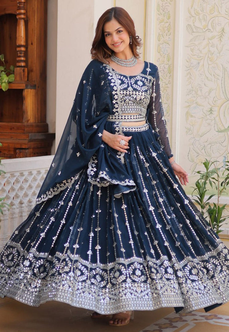 Navy Blue Faux Georgette Readymade Lehenga Choli