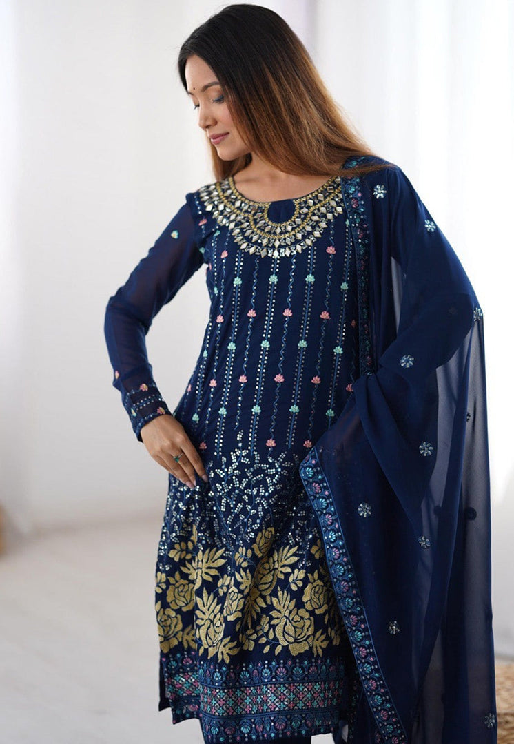 Navy Blue Faux Georgette Readymade Pakistani Suit