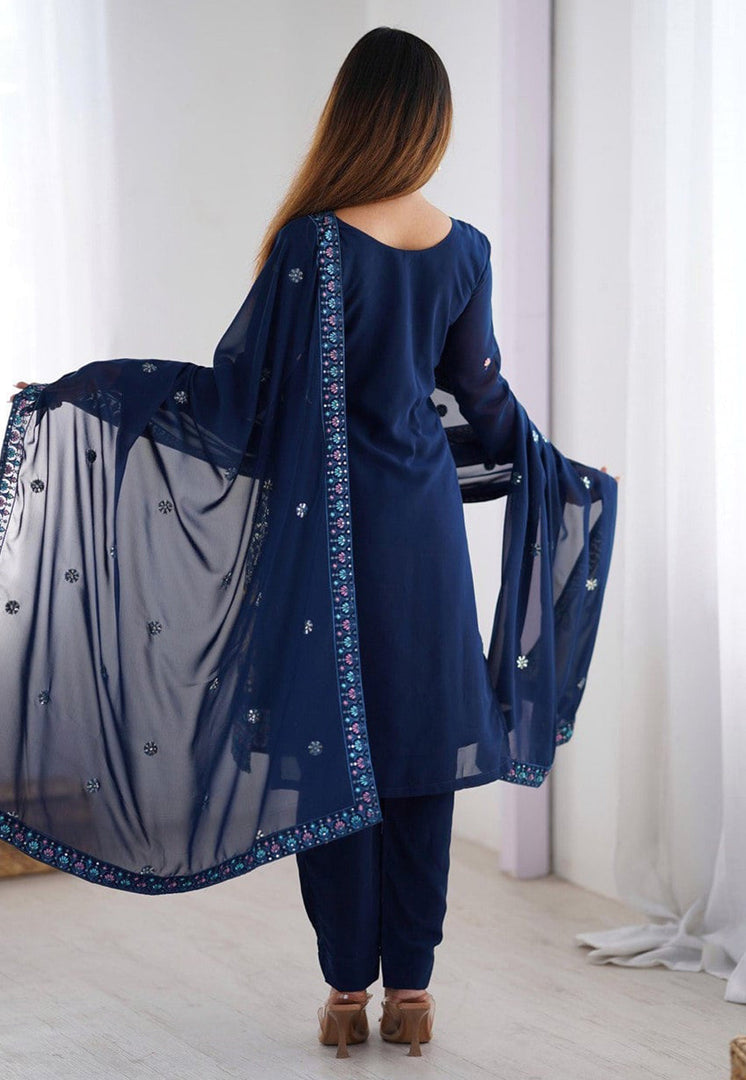 Navy Blue Faux Georgette Readymade Pakistani Suit