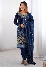 Load image into Gallery viewer, Navy Blue Faux Georgette Readymade Pakistani Suit

